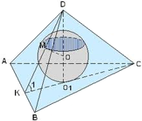 The ball is inscribed in the pyramid. The pyramid is described near the ball.