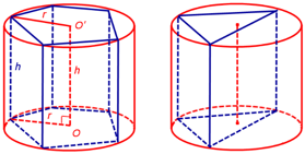 The prism is inscribed in the cylinder. The cylinder is described near the prism