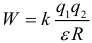 Formula Potential energy of interaction of two electric charges