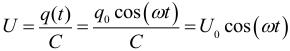 Formula Dependence of the voltage on the capacitor from the time when oscillations in the electric circuit