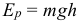 Formula Potential energy of the body raised to a height